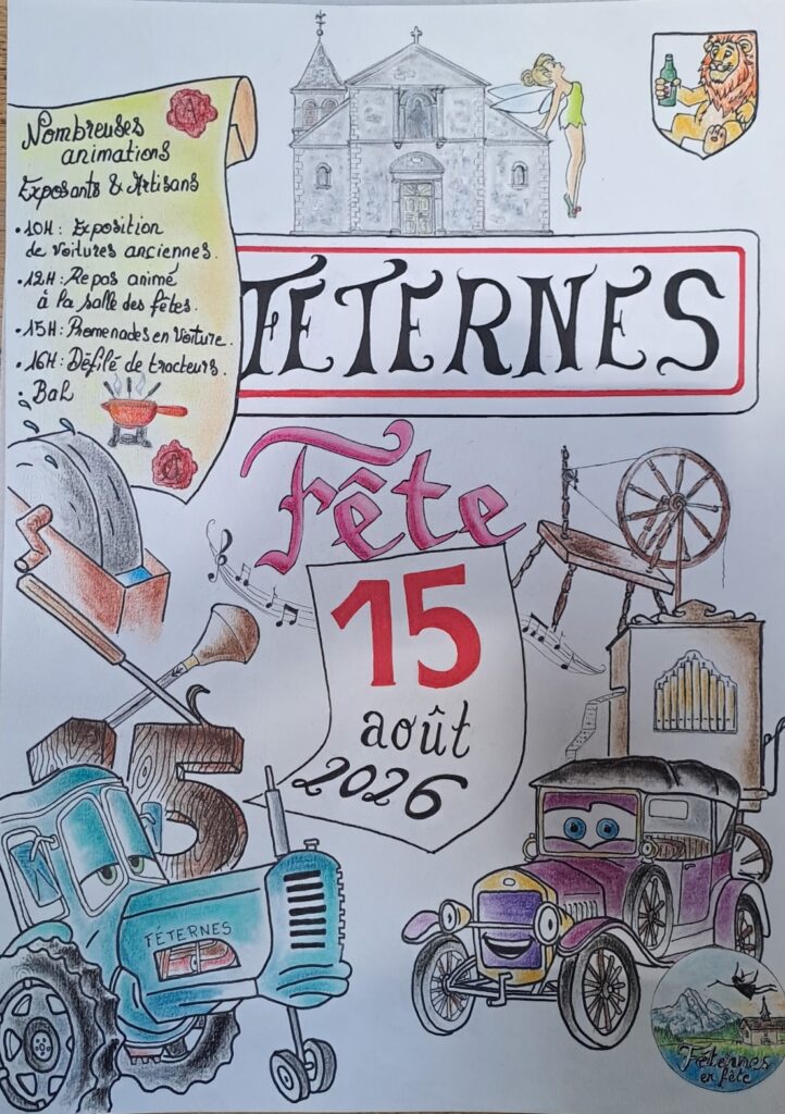 Affiche de la Fête du 15 août à Féternes avec la participation de Savoie Musiques et Traditions
