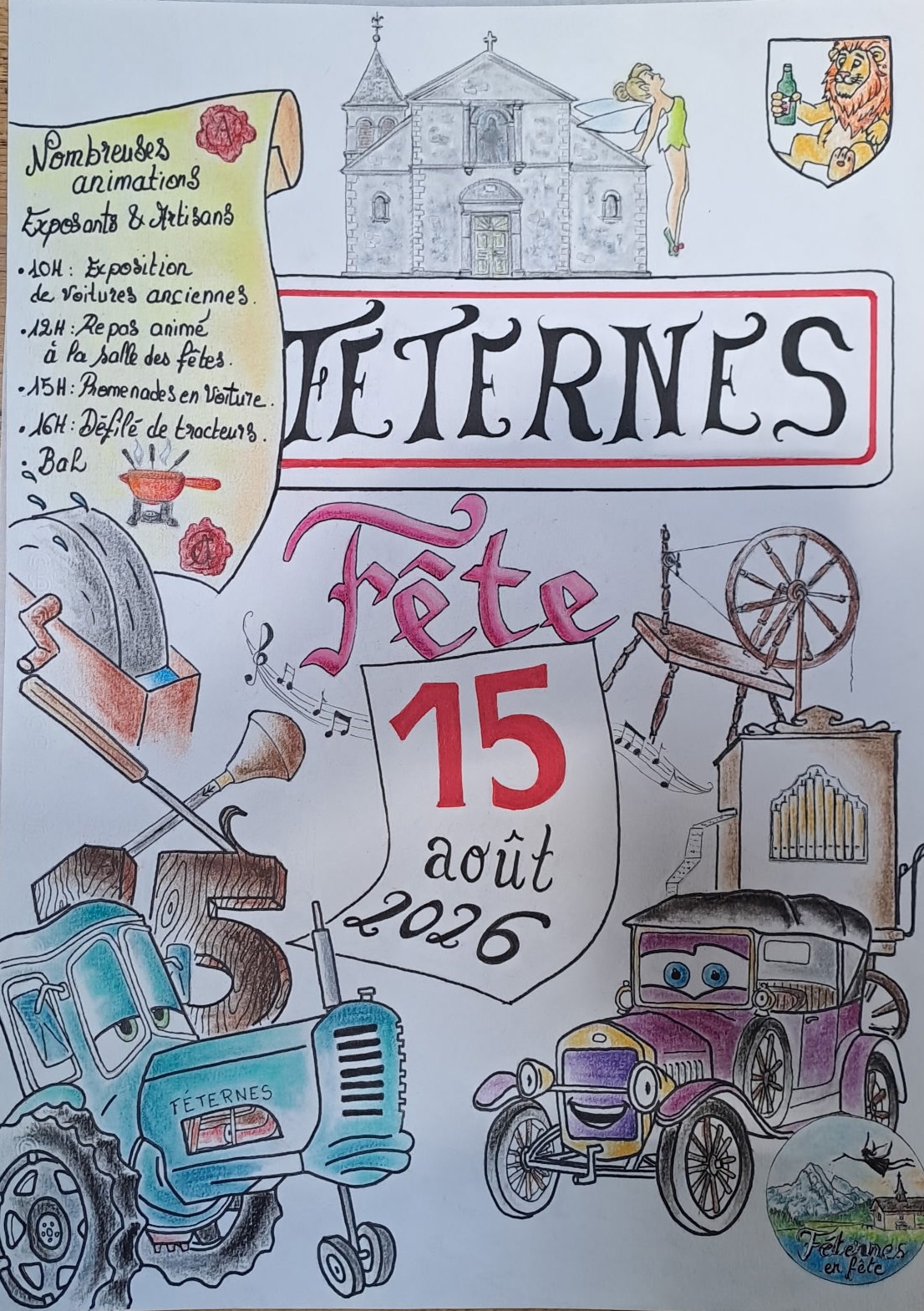 Affiche de la Fête du 15 août à Féternes avec la participation de Savoie Musiques et Traditions